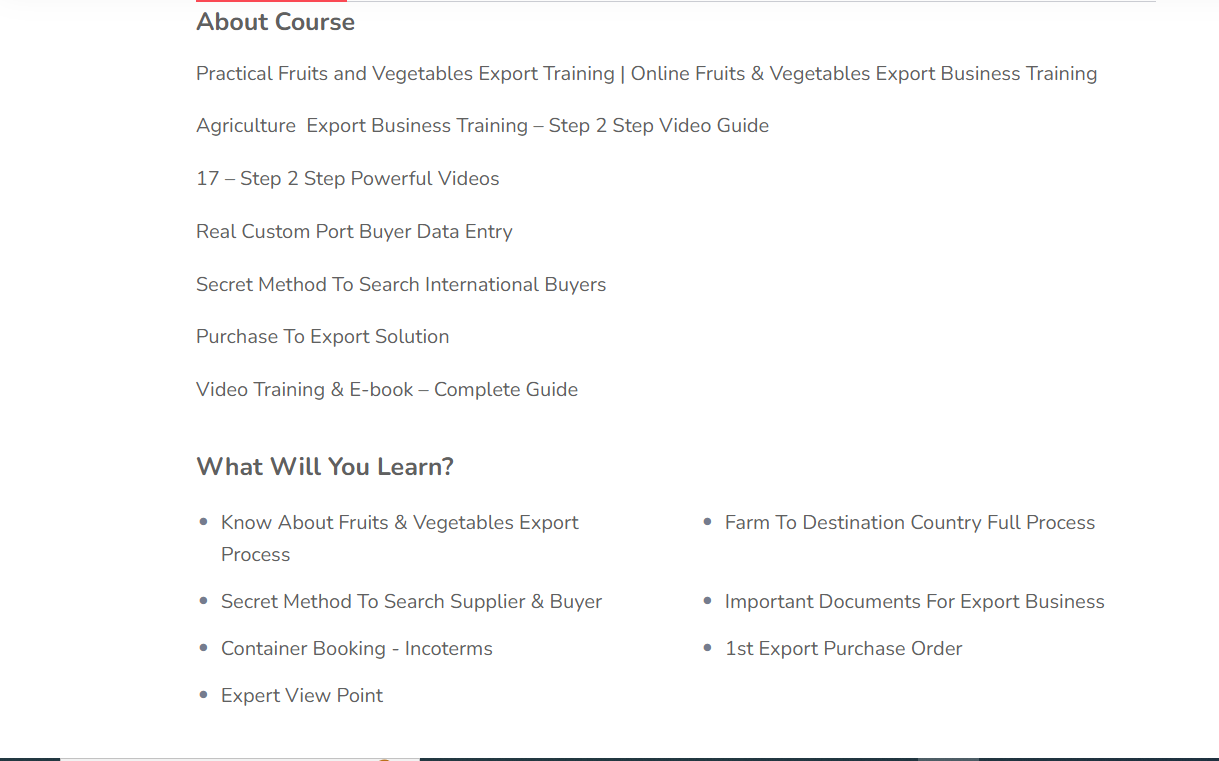 Fresh Fruits & Vegetables Export Business Training